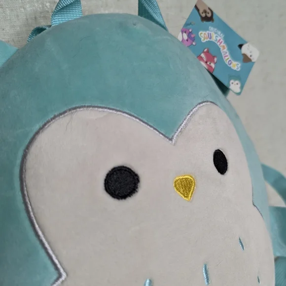 NWT Squishmallows Aqua Owl Mini Backpack & Blue Fox/Wolf Slippers Bundle - Picture 3 of 13